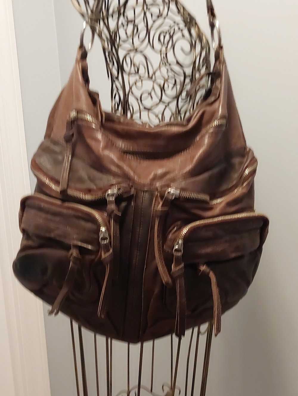Tano Brown Distressed Leather Multi-Pocket Shoulder Bag